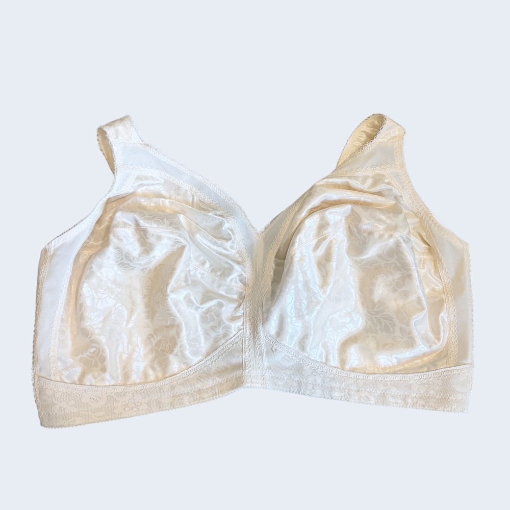 Playtex Womens 18 Hour Bra 46DDD Beige Floral Jacquard Wirefree Support Lingerie